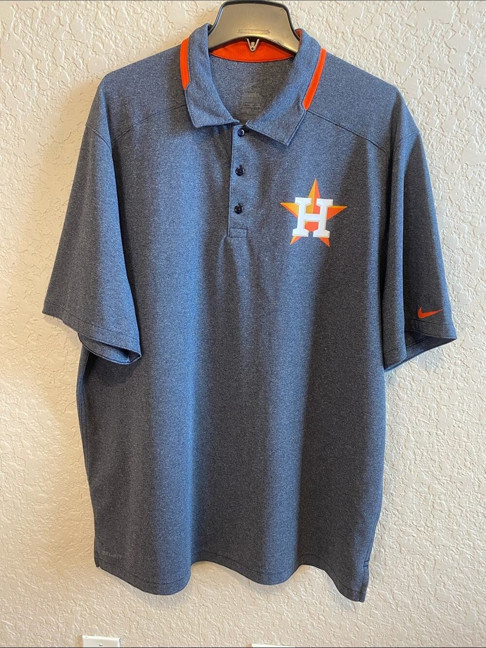 Nike Denim Blue/Gray Polo with Orange Houston Astros Logo XXL